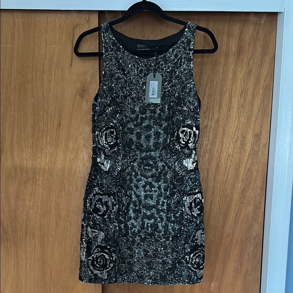 Brand New All Saints Elegant Black and Silver Dress